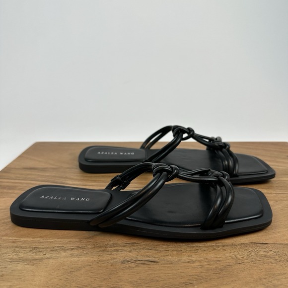 New NWOB Womens Azalea Wang Stetson Black Leather‎ Slides Sandals Size 10 M